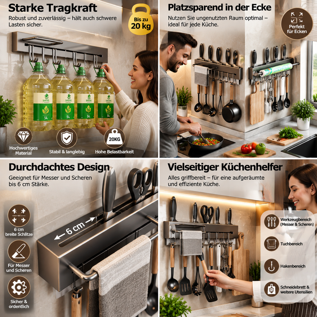 Edelstahl-Hängeleiste mit Haken für die Küchenwand – Bild 3