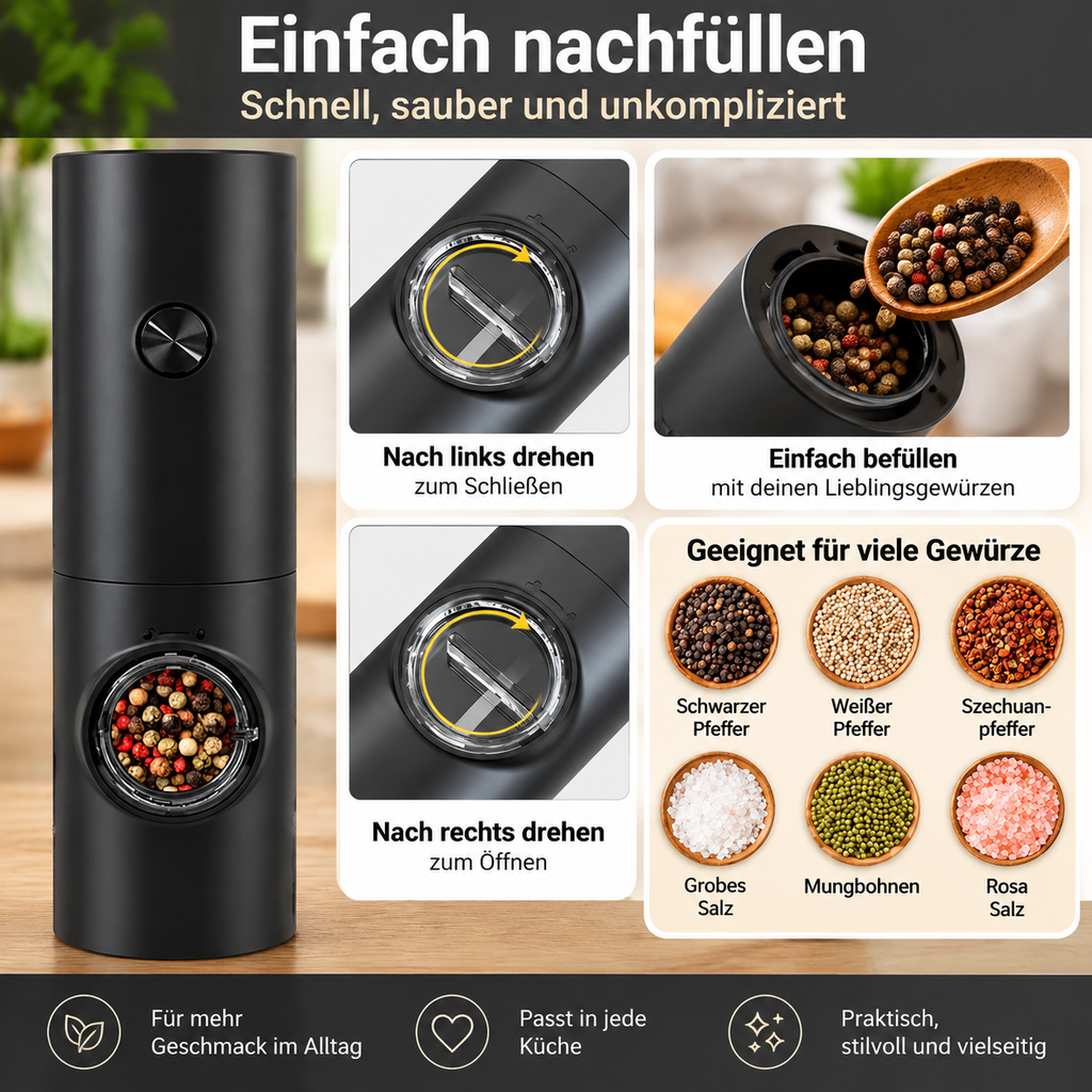 Elektrische Salz- und Pfeffermühle mit LED-Licht – Bild 3