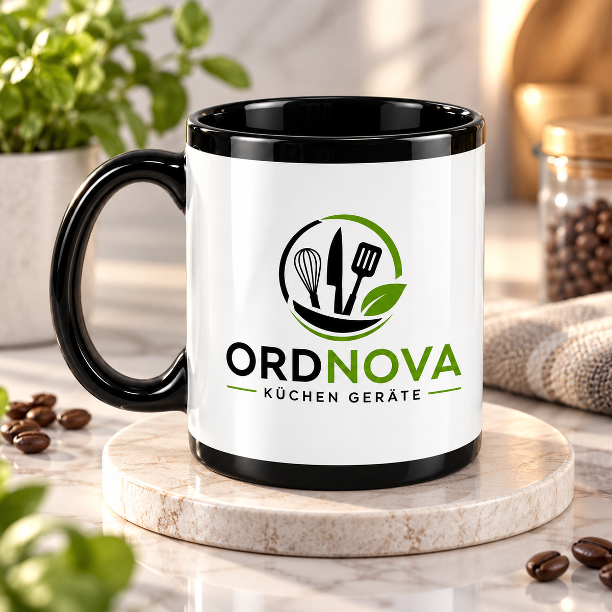 Ordnova Keramiktasse, Schwarz – 440 ml