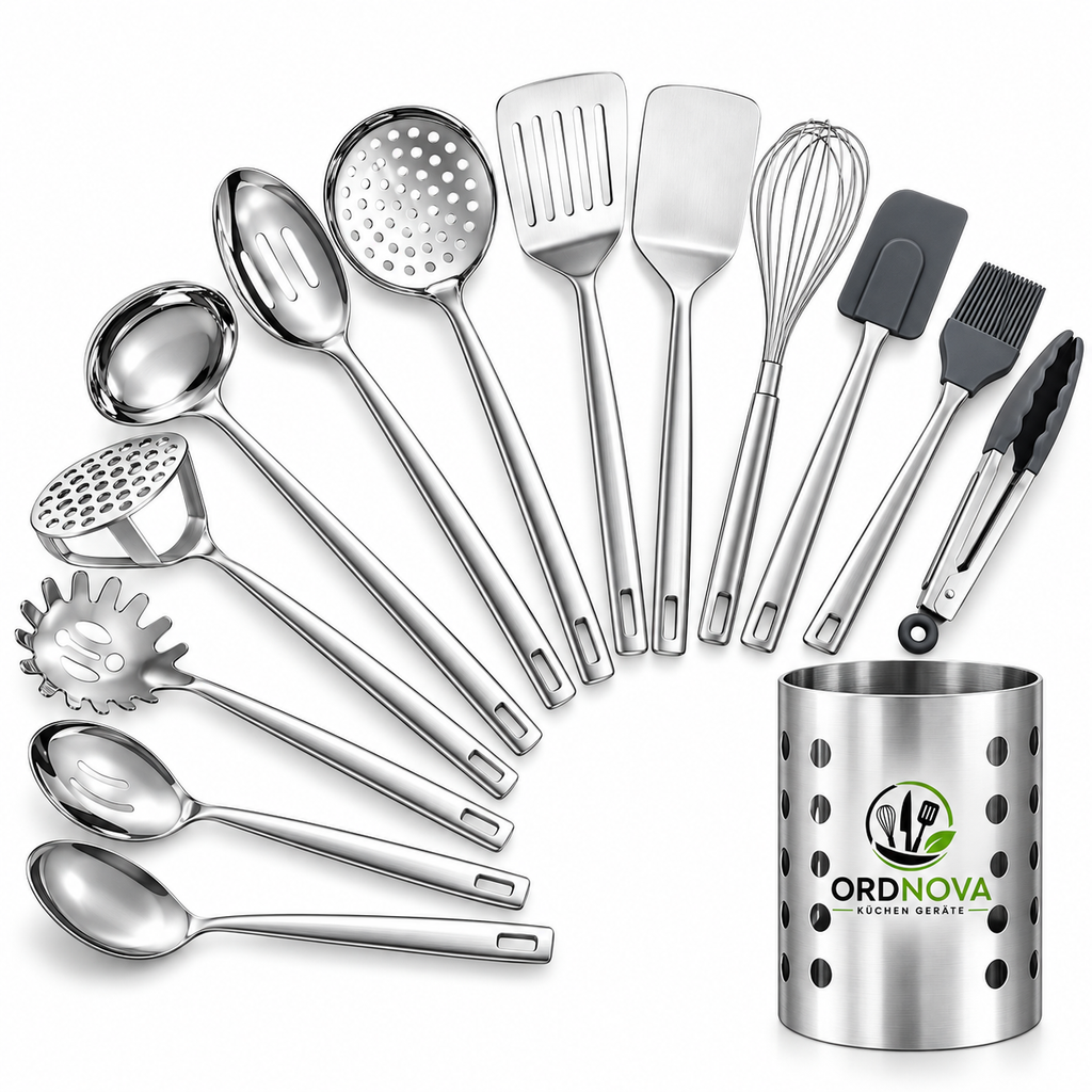 Küchenutensilien-Set aus Edelstahl – 13-teilig mit Halter