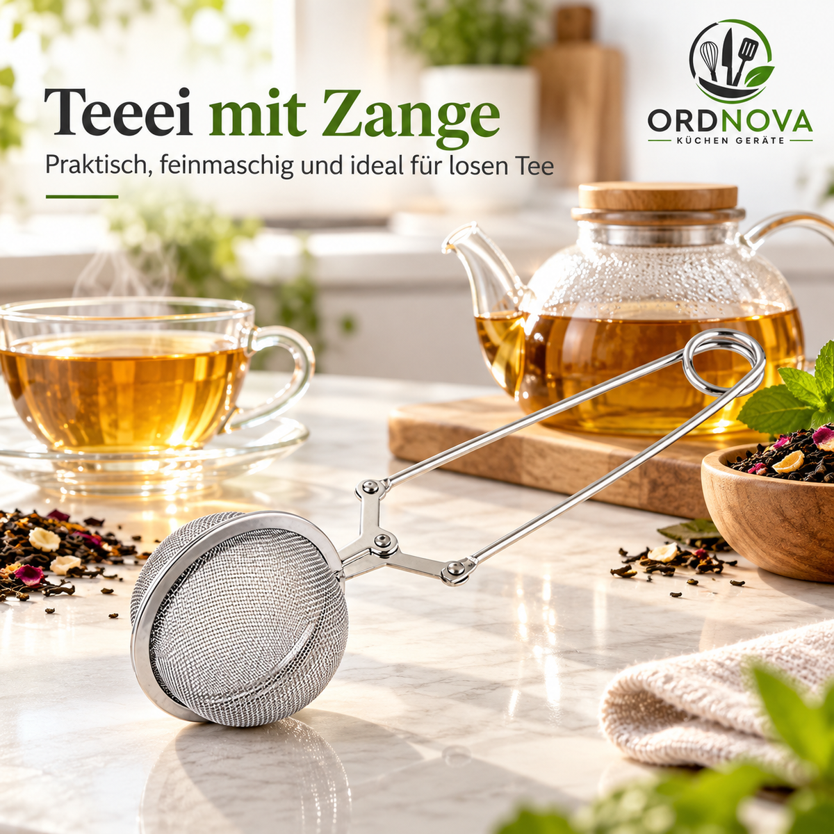 Gewürz- & Teesieb aus Edelstahl – mit Kette, verschiedene Größen