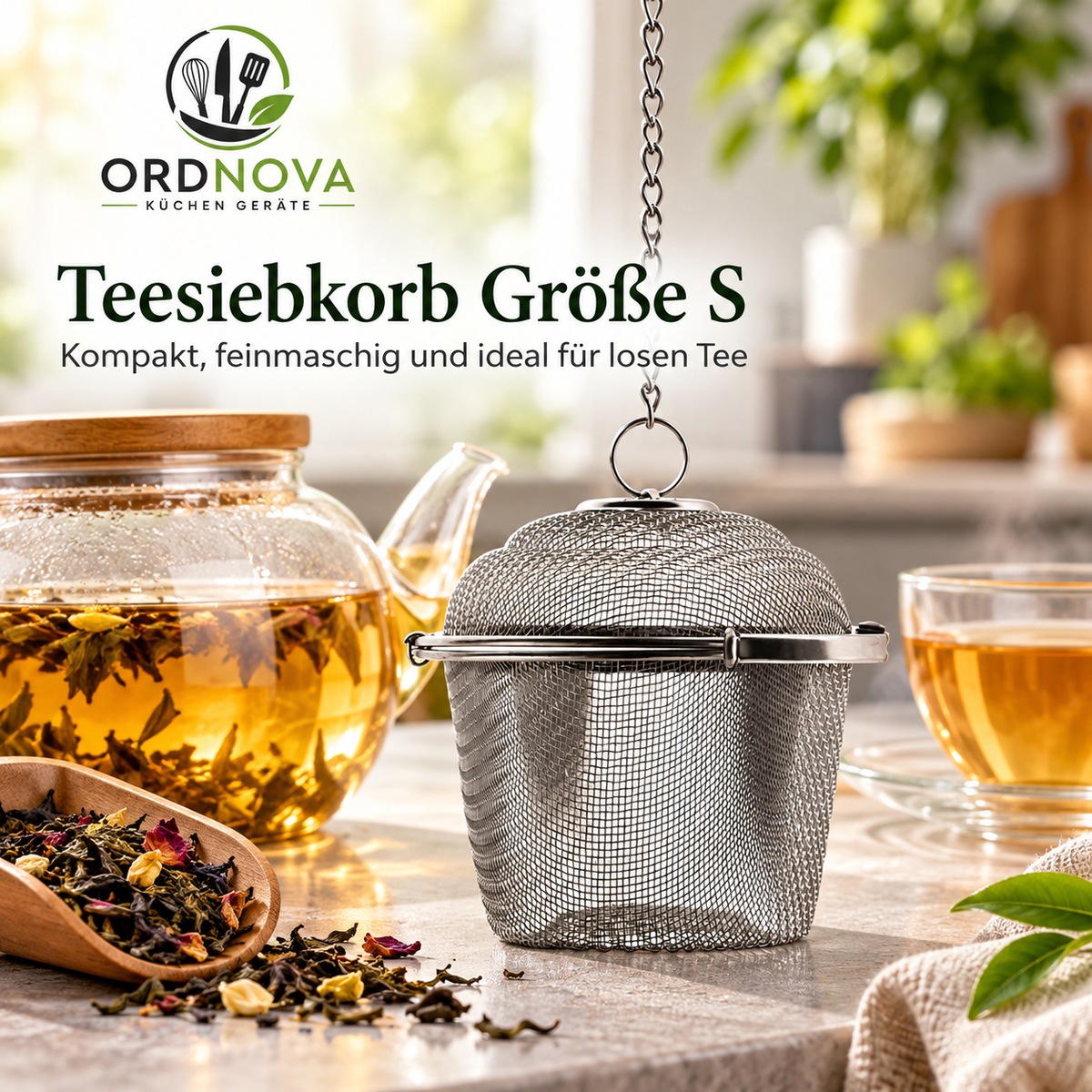 Gewürz- & Teesieb aus Edelstahl – mit Kette, verschiedene Größen
