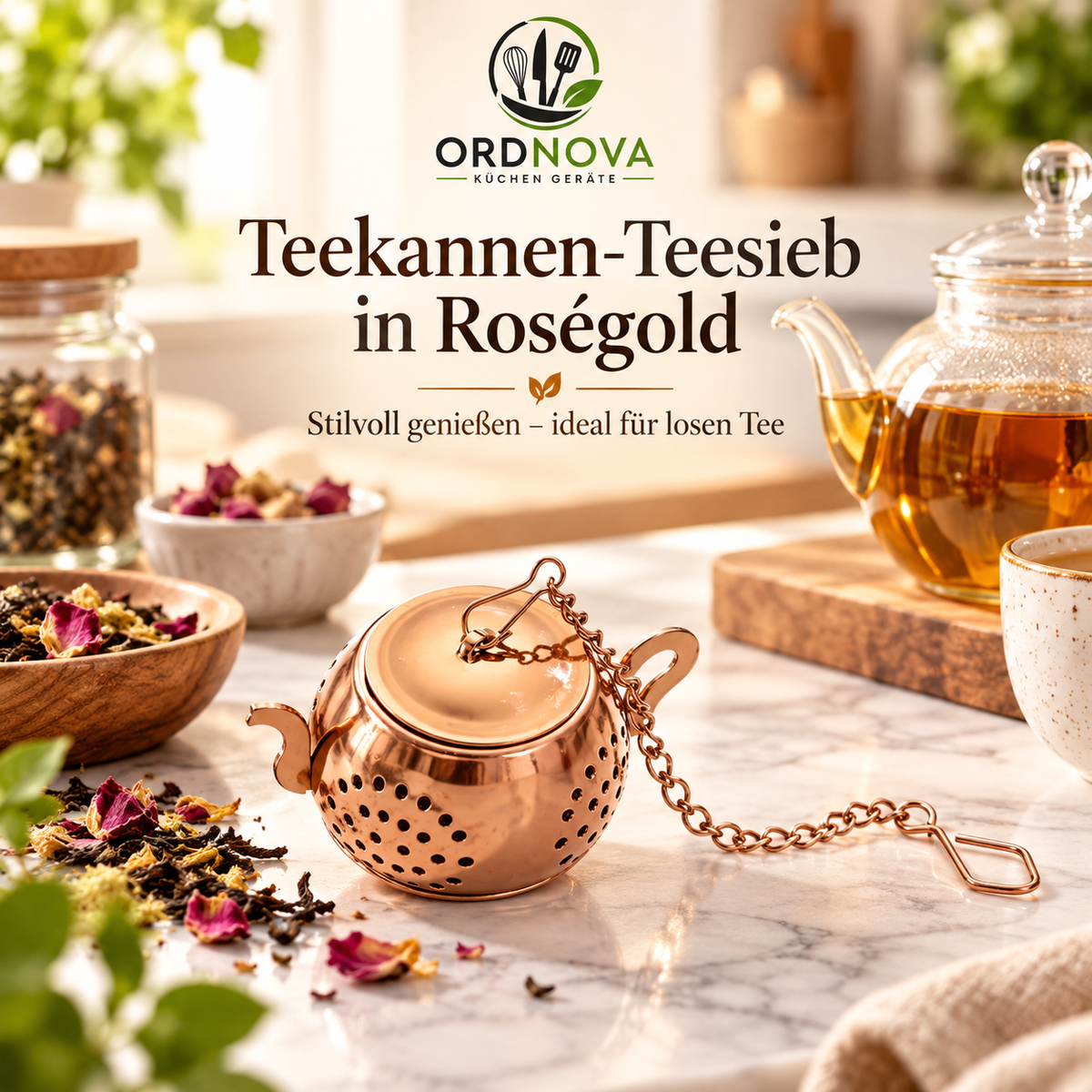 Gewürz- & Teesieb aus Edelstahl – mit Kette, verschiedene Größen