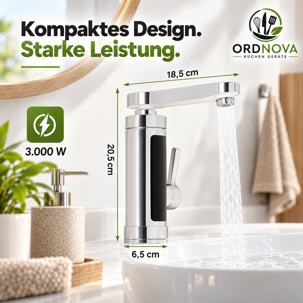 Elektrischer Wasserhahn mit Durchlauferhitzer – 3000 W, LED-Temperaturanzeige