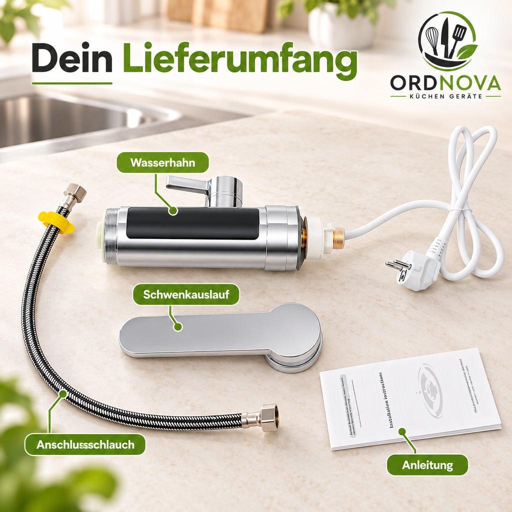 Elektrischer Wasserhahn mit Durchlauferhitzer – 3000 W, LED-Temperaturanzeige