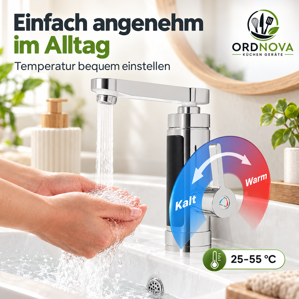 Elektrischer Wasserhahn mit Durchlauferhitzer – 3000 W, LED-Temperaturanzeige