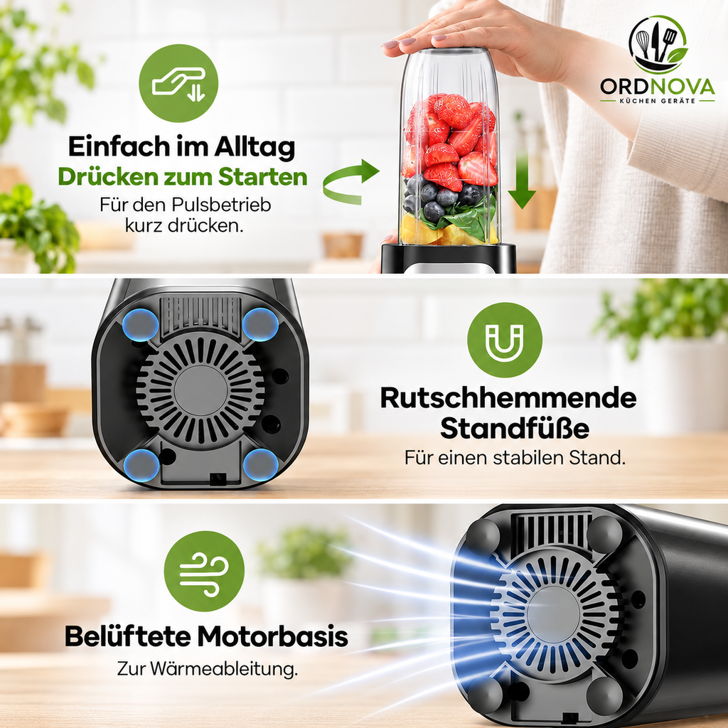 Mini-Standmixer 900 W mit 3 To-go-Bechern – Smoothie Maker