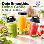Mini-Standmixer 900 W mit 3 To-go-Bechern – Smoothie Maker