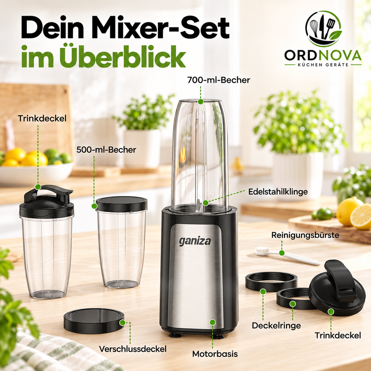 Mini-Standmixer 900 W mit 3 To-go-Bechern – Smoothie Maker