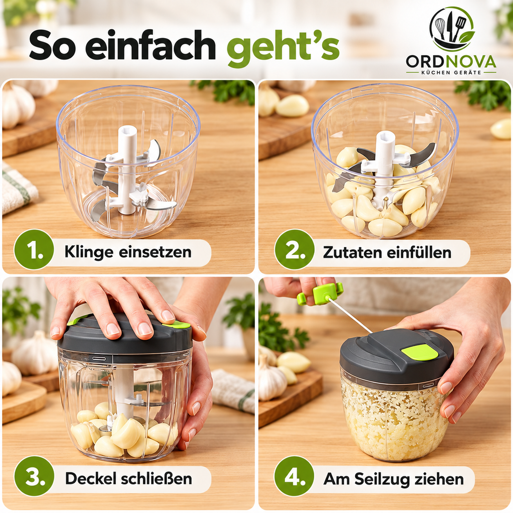 Zwiebelschneider mit Seilzug – manueller Zerkleinerer, 900 ml