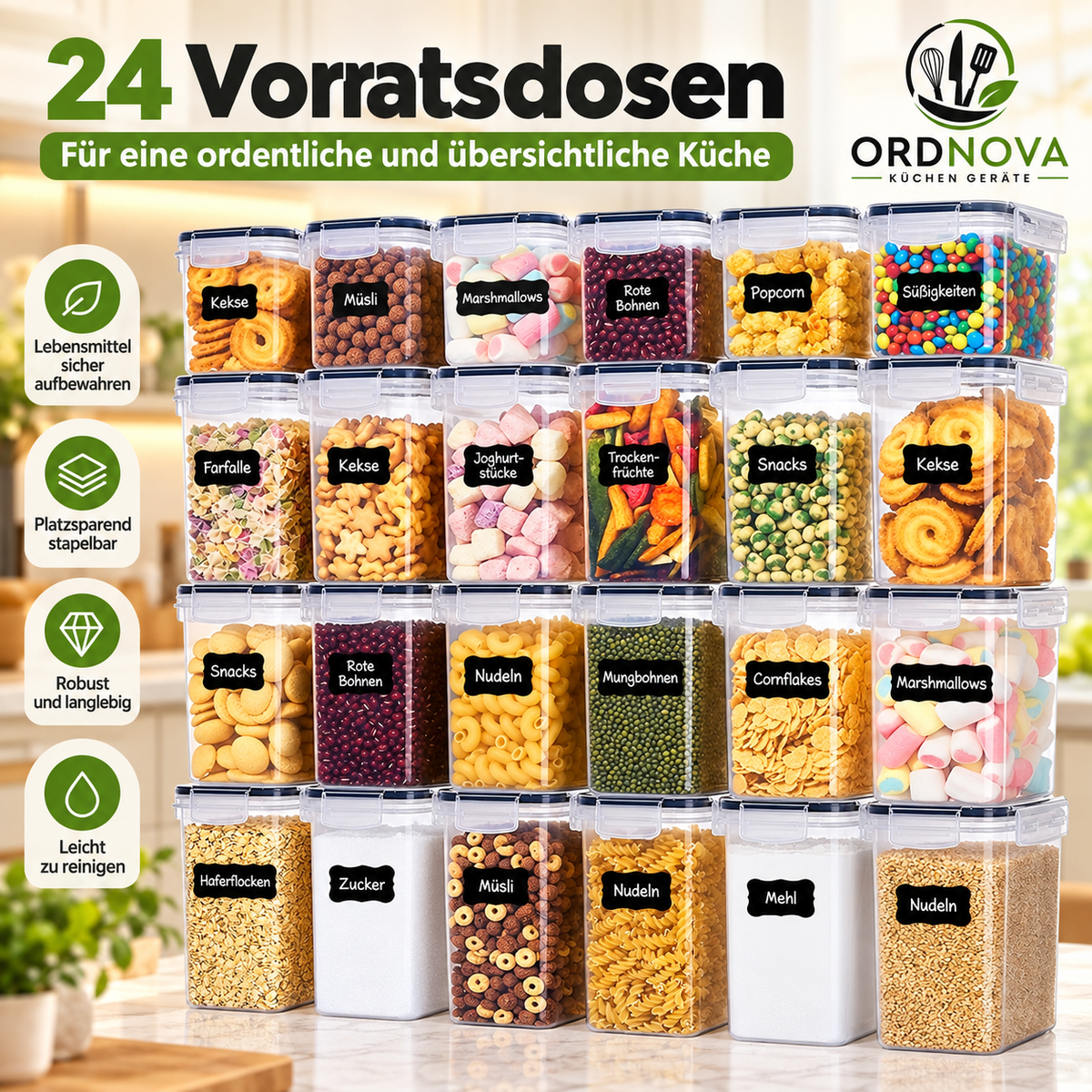 Vorratsdosen 24er-Set – luftdicht mit Deckel & Etiketten
