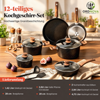Topf- und Pfannenset 12-teilig mit Granitbeschichtung – antihaftbeschichtetes Kochgeschirr