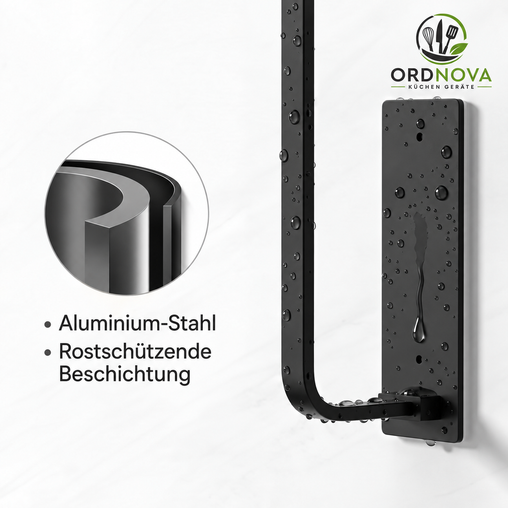 Küchenrollenhalter ohne Bohren – Edelstahl, selbstklebend, Schwarz