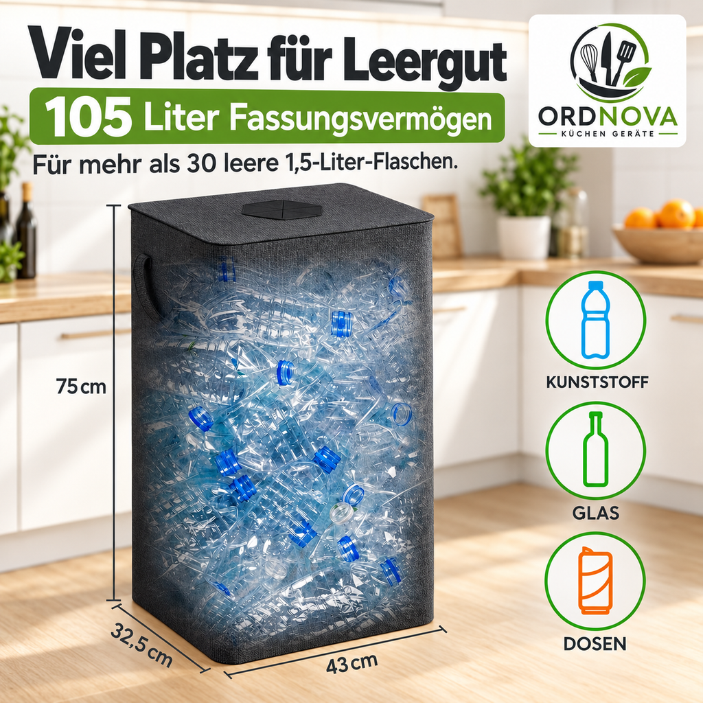 Pfandflaschen-Sammelbehälter 105 L mit Deckel – faltbar, Dunkelgrau