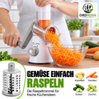 Trommelreibe mit Kurbel – Käsereibe & Gemüseschneider, 3 Klingen