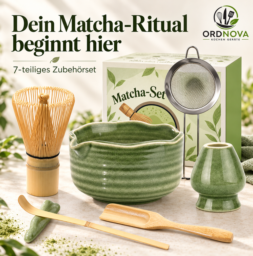Matcha Set 7-teilig mit Bambusbesen und Keramikschale