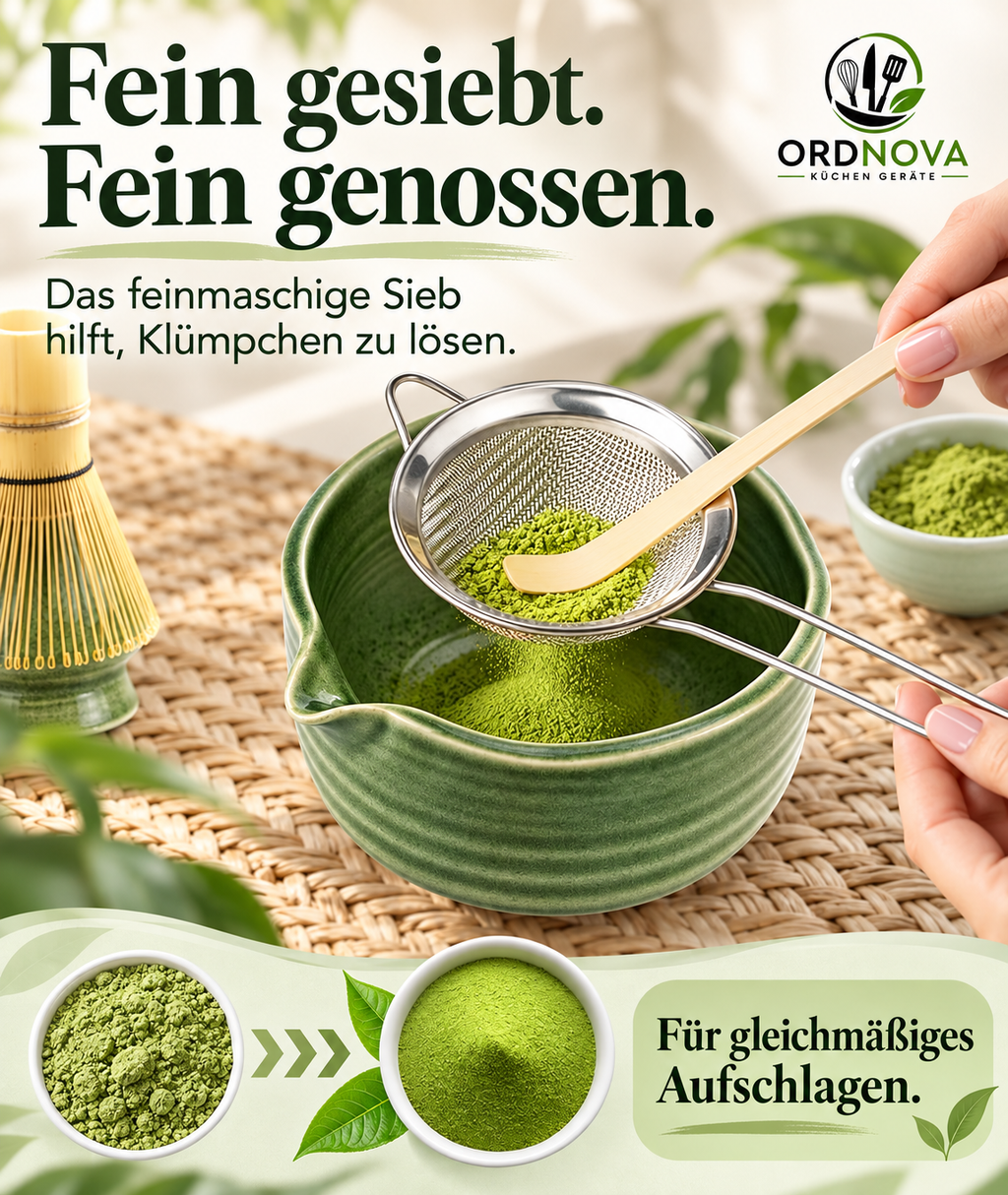 Matcha Set 7-teilig mit Bambusbesen und Keramikschale – Matcha-Zubehör für Einsteiger