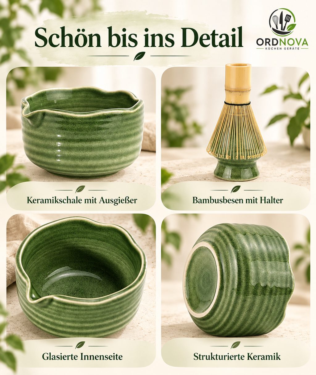 Matcha Set 7-teilig mit Bambusbesen und Keramikschale – Matcha-Zubehör für Einsteiger