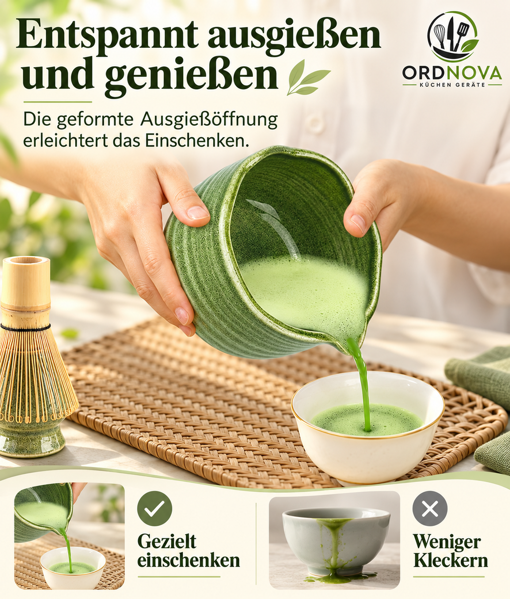 Matcha Set 7-teilig mit Bambusbesen und Keramikschale – Chasen mit Besenhalter
