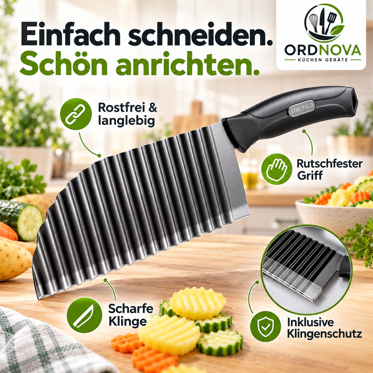 Wellenschneider aus Edelstahl – für Gemüsesticks, Gurken und Obst