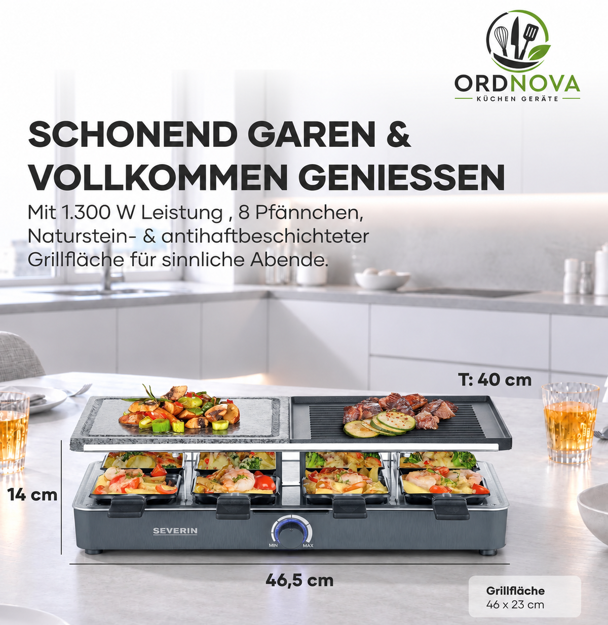 SEVERIN Raclette-Grill RG 2371 mit Naturgrillstein – Raclette und Grill in einem