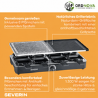 SEVERIN Raclette-Grill RG 2371 mit Naturgrillstein – mit Grillplatte und 8 Pfännchen