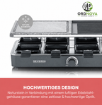 SEVERIN Raclette-Grill RG 2371 mit Naturgrillstein – mit Grillplatte und 8 Pfännchen