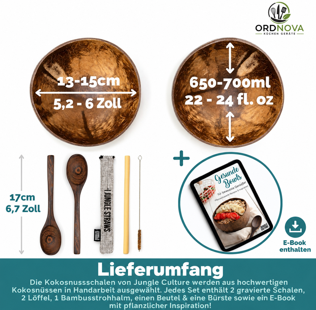 Kokosnuss-Schalen 2er-Set – Muster geometrisch oder gestreift